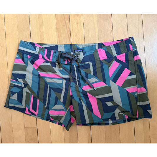 Patagonia Women's Board Shorts Size 12 Geometric Abstract Print Blue Pink Green EUC