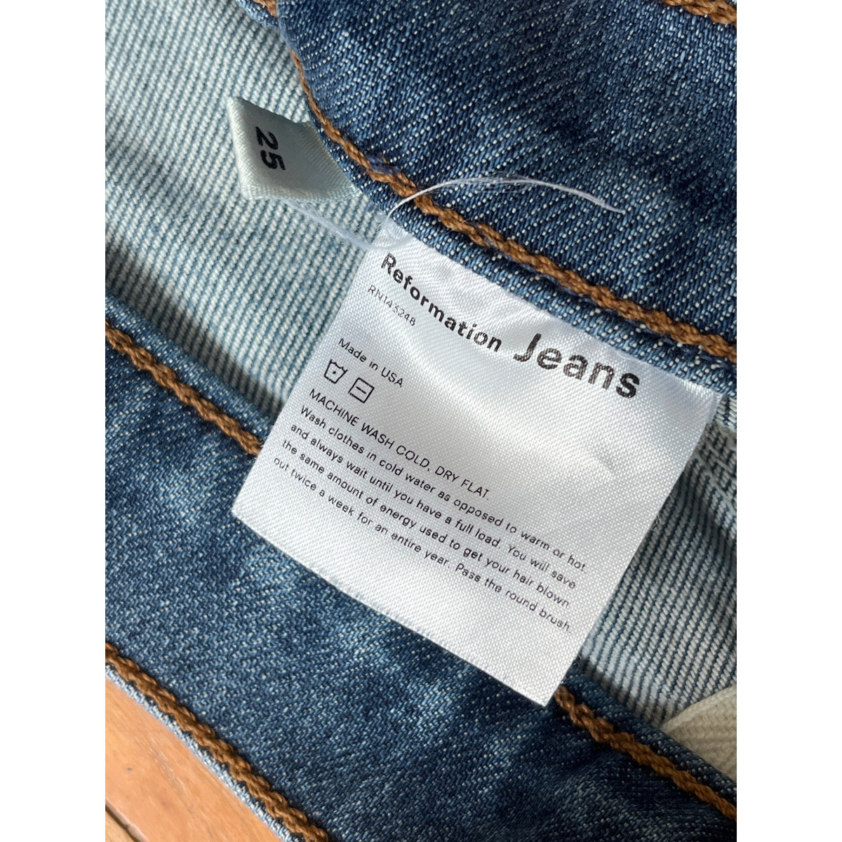 Reformation Amie High Rise Seamed Slim Jeans Blue 25
