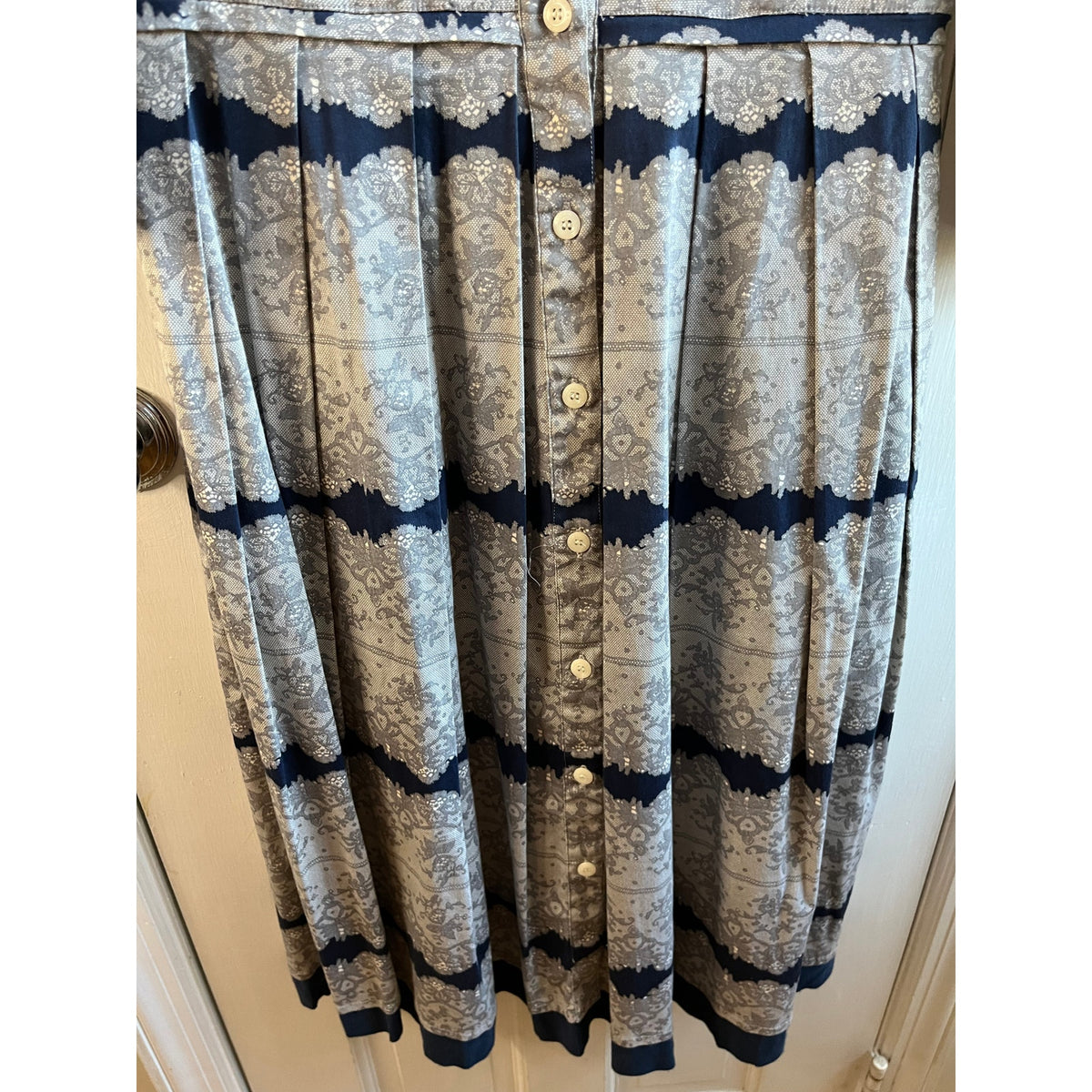 Samantha Sung Audrey Cotton Shirt Dress | Blue & Grey Lace Batik Print | Size 4