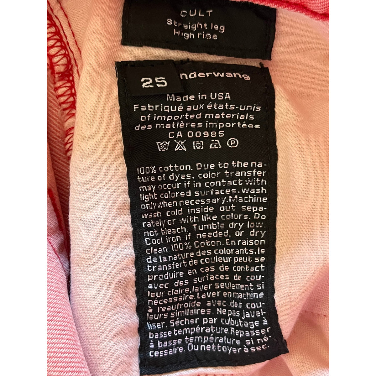 Alexander Wang Cult Jeans High Rise Straight Sz 25 Coral Red Y2K Early Wang