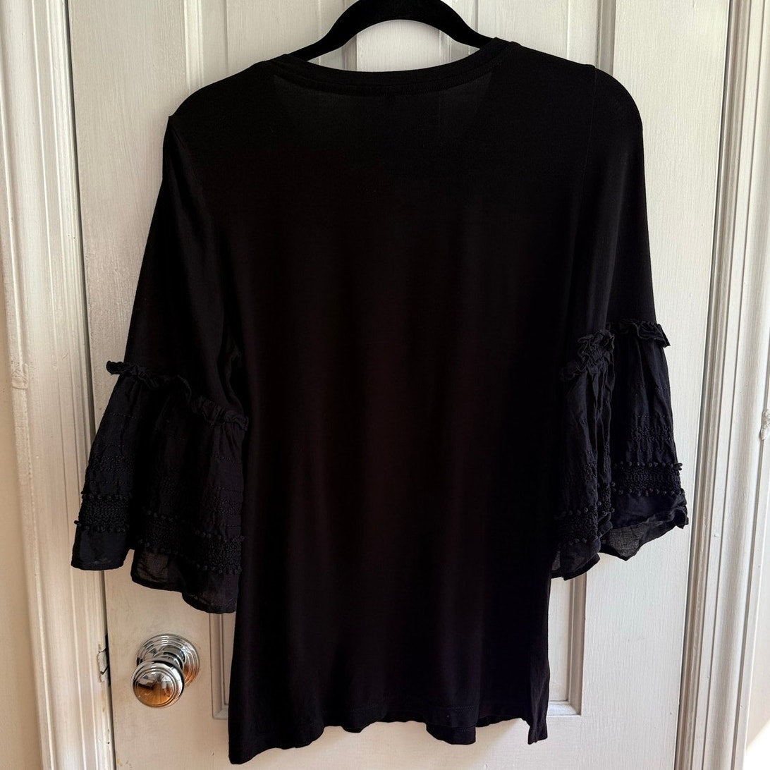Kobi Halperin Black Top Blouse Small S Rayon KS2K01 Layering Designer Boho EUC
