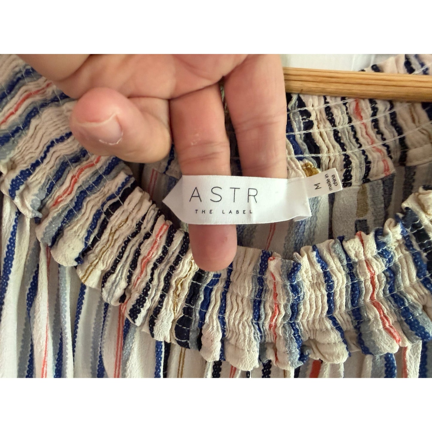 ASTR the Label Striped Off-the-Shoulder Blouse Orange Blue White