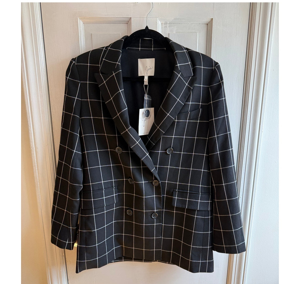 NWT Joie Harlene Windowpane Check Blazer - Caviar/White - Women’s Size 0