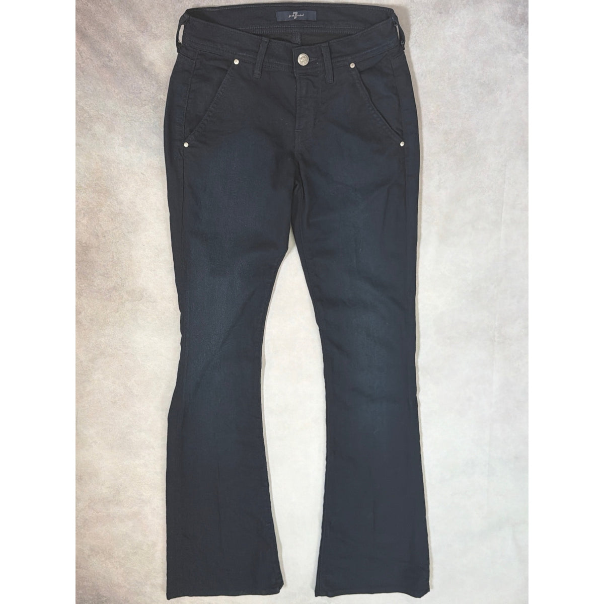 7 For All Mankind Black Flare Bootcut Jeans Size 23 Stretch Y2K Low Mid Rise 32