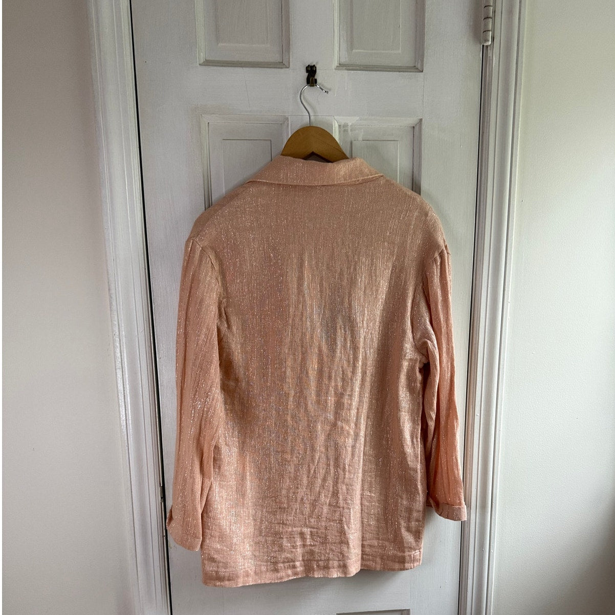 Amadi Peach Linen Blazer Small Double Breasted Shimmer Anthropologie