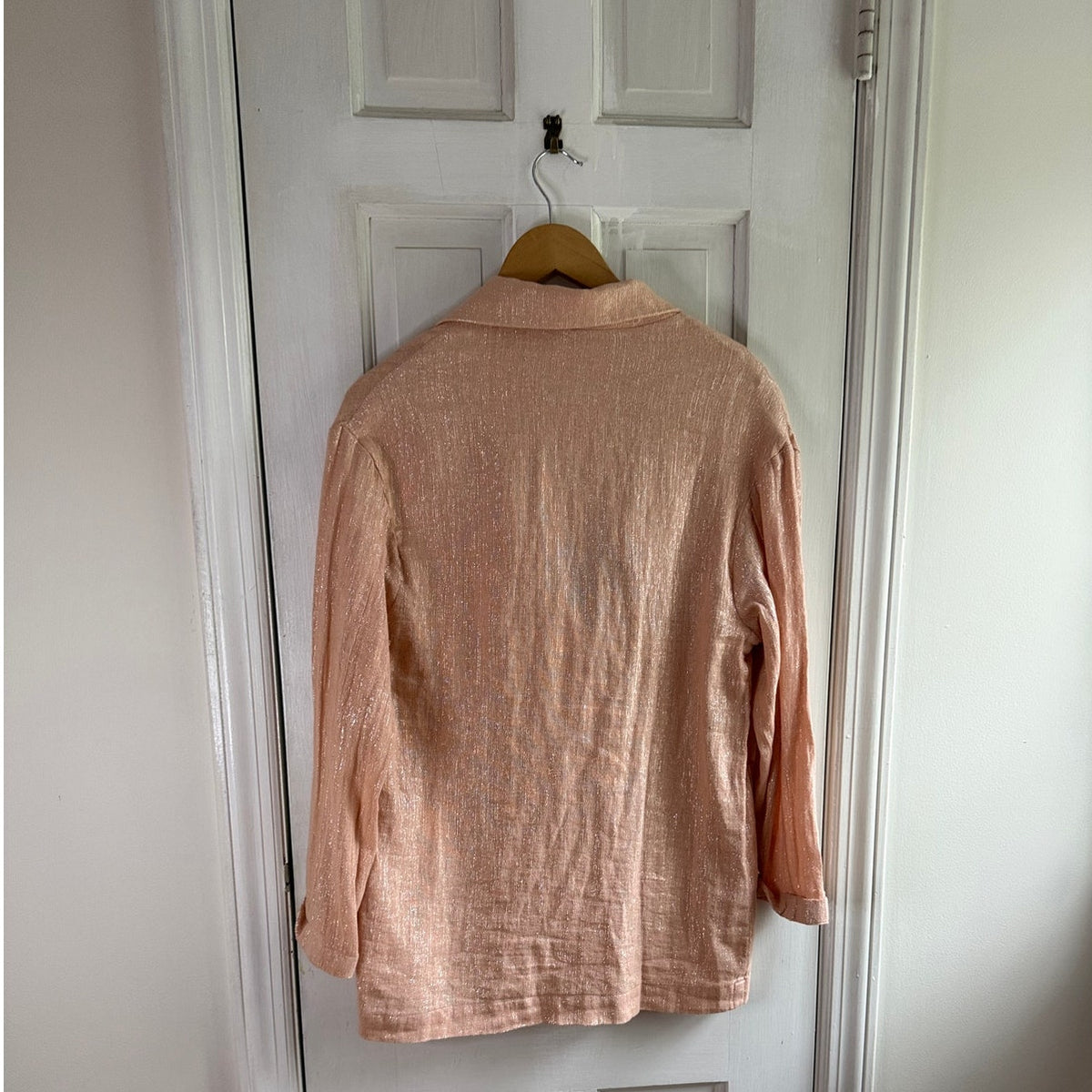 Amadi Peach Linen Blazer Small Double Breasted Shimmer Anthropologie