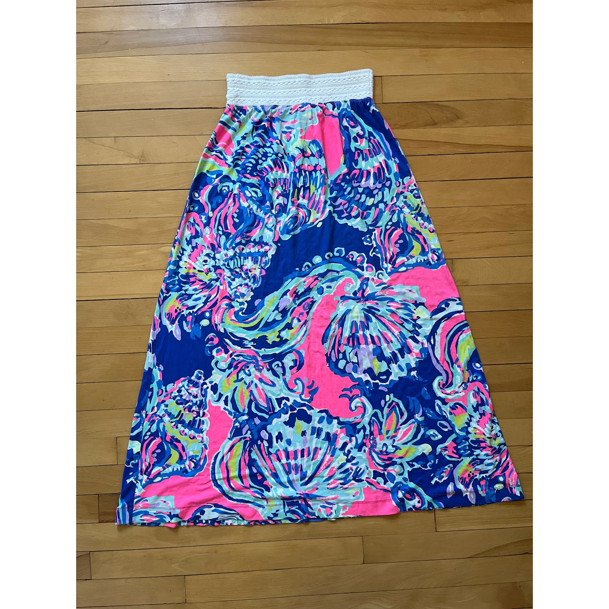 Lilly Pulitzer Nola Maxi Beach Skirt Gypsea Girl S Blue Pink Floral Boho Resort