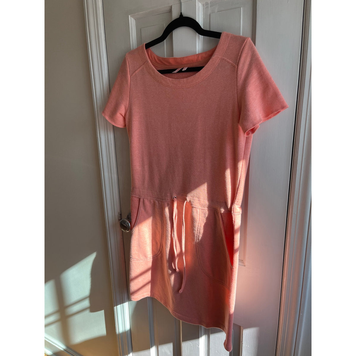 Peach Brand Short Sleeve Drop-Waist Sweatshirt Dress - Size Small - Pink/Coral