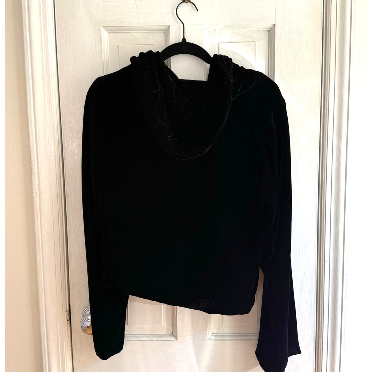 Eileen Fisher Black Silk Blend Drape Cloak Hoodie Cardigan Petite Medium PM