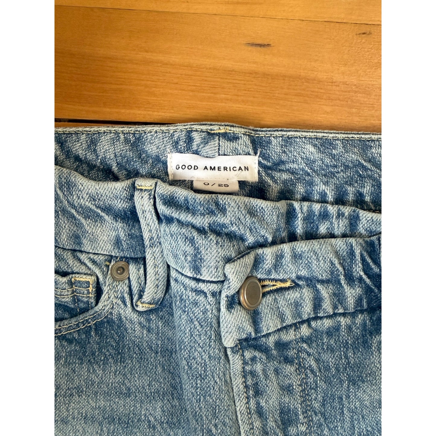 Good American Good Curve Straight Jeans Size 0/25 Rise Distressed EUC