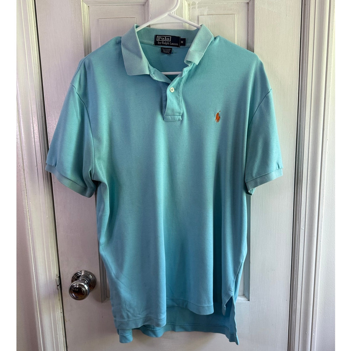 Vintage Polo Ralph Lauren Aqua Blue Polo Shirt Men's Gold Pony Medium