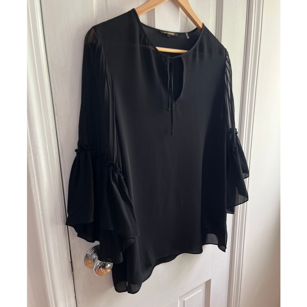 Kobi Halperin Silk Chiffon Bell Sleeve Blouse - Black - Size Medium - EUC