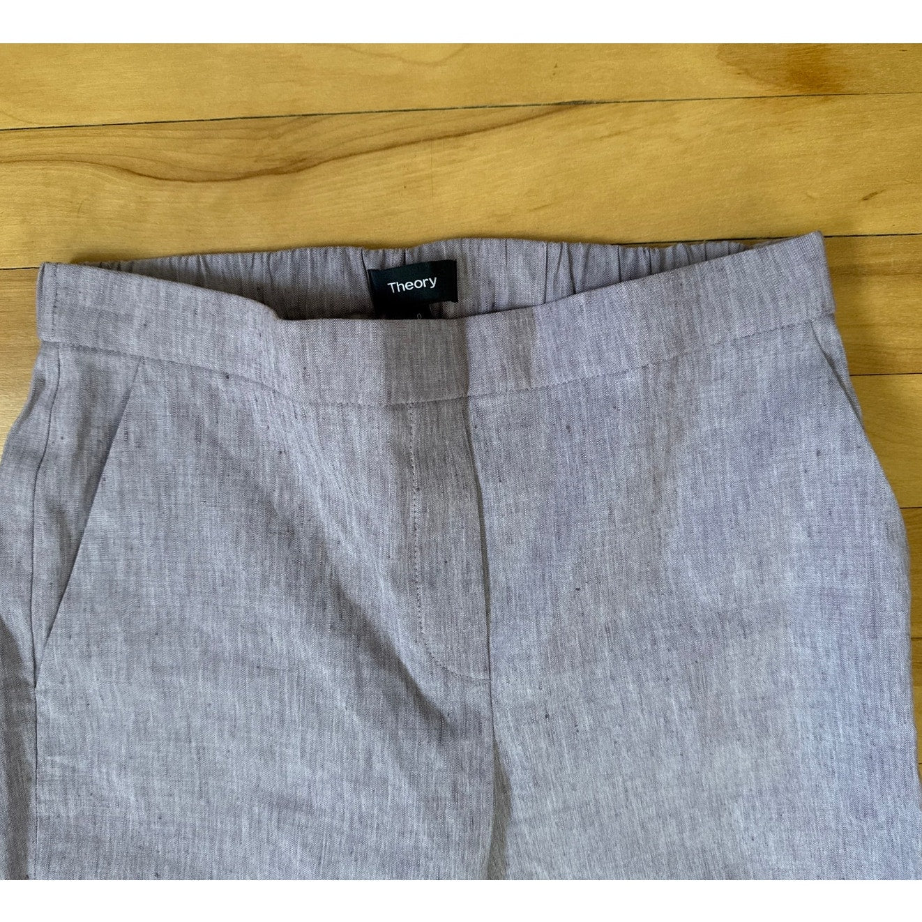 Theory Treeca Pull On Soft Crunch Linen Pants Sz 0 EUC Tailored Crop