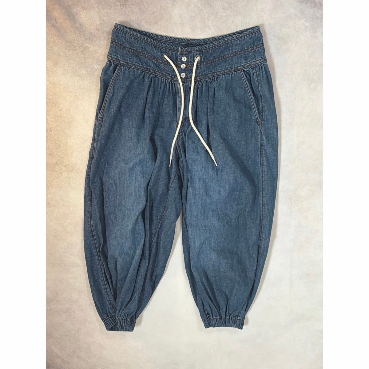 Pilcro Anthropologie Harem Pants Womens XS Blue Denim Drawstring Balloon Jogger