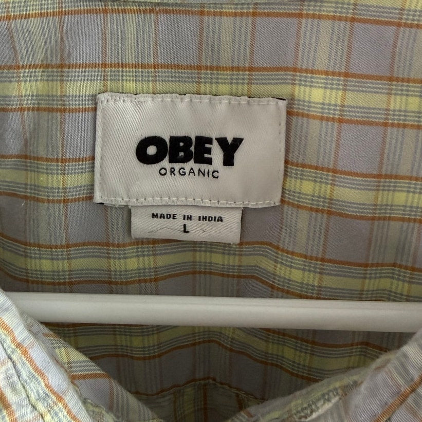 Obey Propaganda Men's Plaid Button Down Shirt - Elephant Logo - Large - EUC