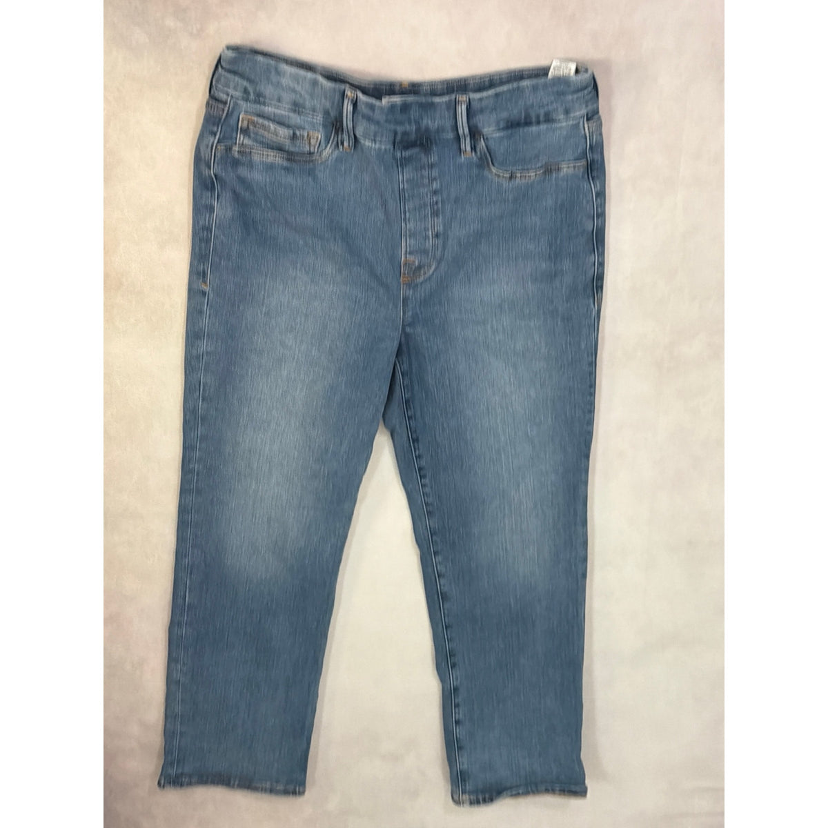 Good American Pull On Straight Jeans Womens Large Indigo Blue Stretch Denim L