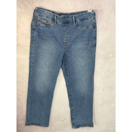 Good American Pull On Straight Jeans Womens Large Indigo Blue Stretch Denim L
