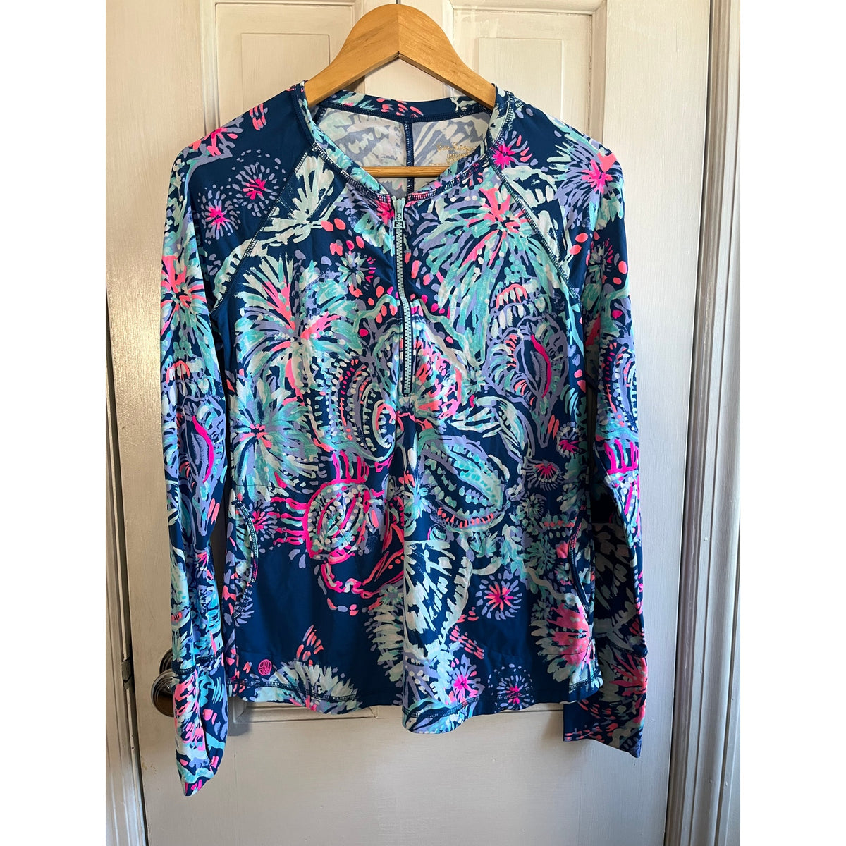 Lilly Pulitzer Delaynee Rashguard Gypsea Girl UPF 50+ Half Zip Swim Shirt Meryl Sz M