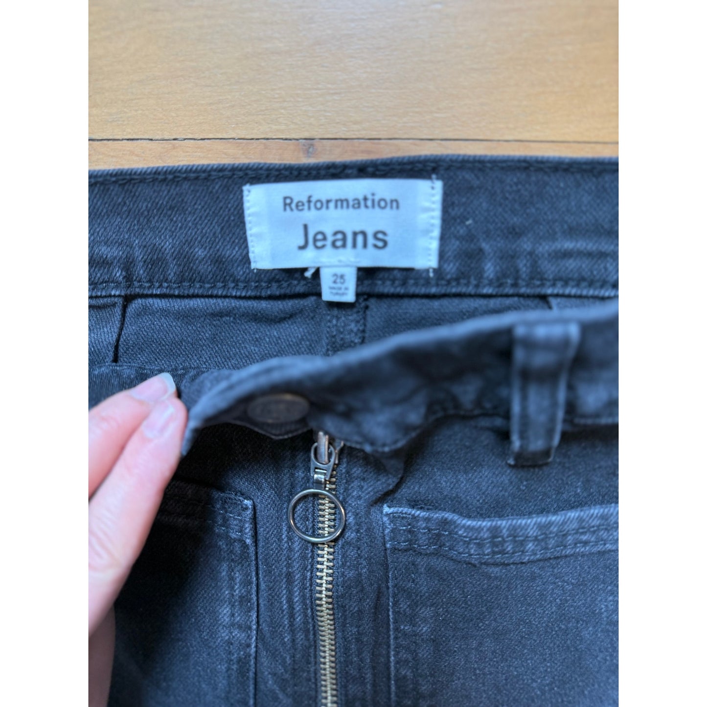 Reformation Black Peyton Zip Ultra High Rise Bootcut Jeans 25 EUC