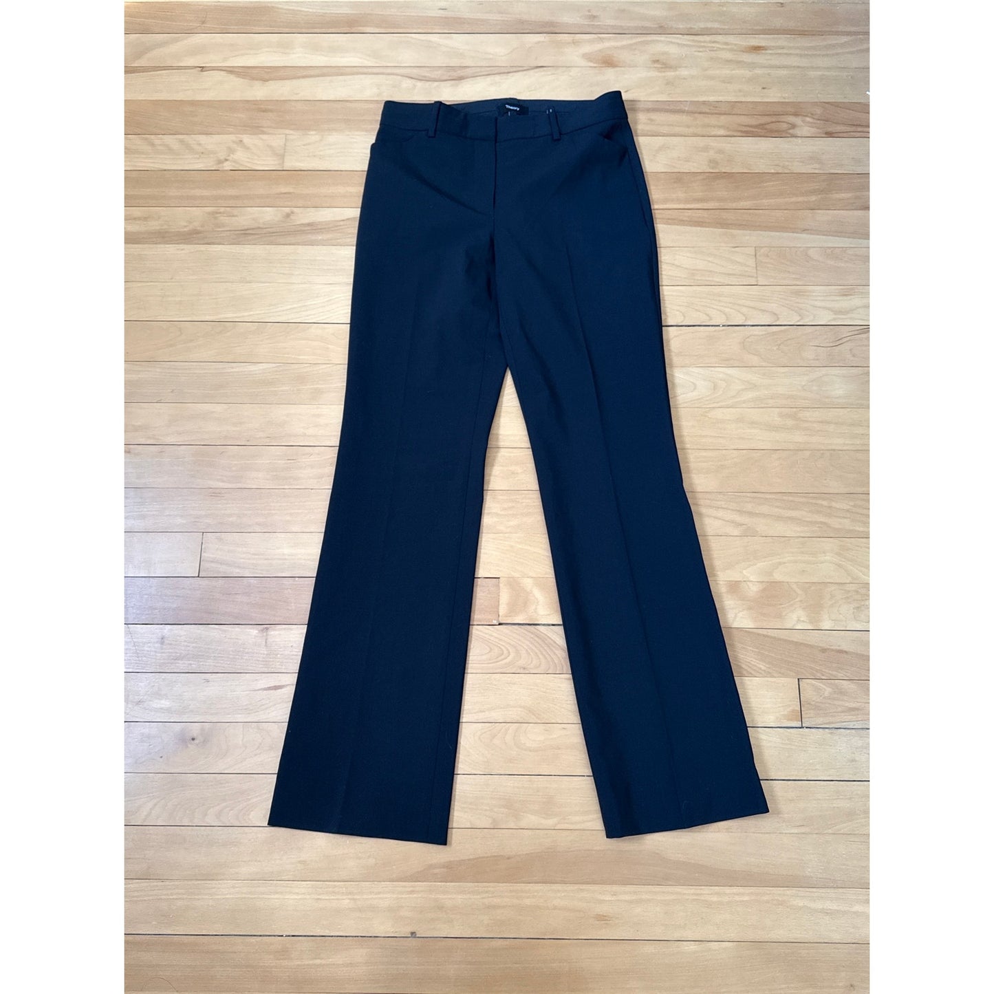 Theory Max C Trousers Size 00 Black Slim Bootcut Pants Senova Fabric EUC