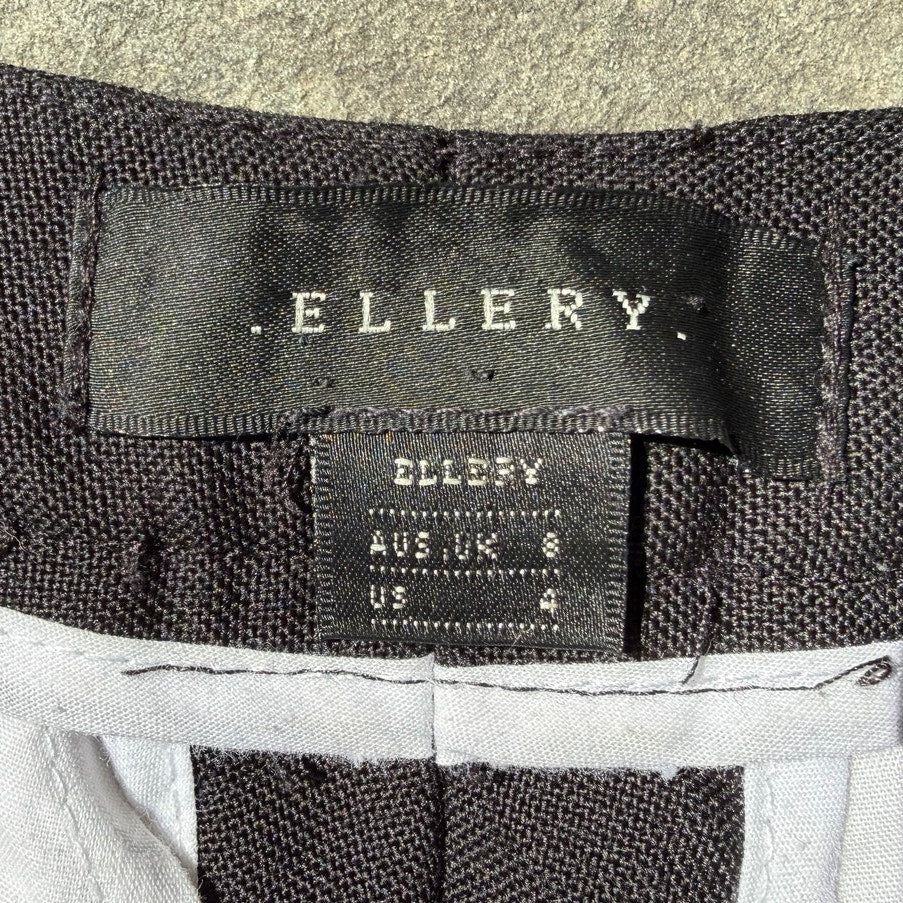 Ellery Black Flared Trousers White Contrast Stitching Size 4 EUC