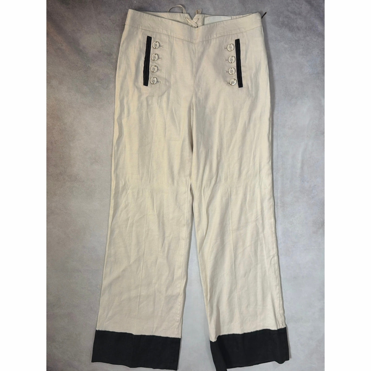 Leifsdottir Anthropologie Linen Sailor Wide Leg Pants Womens 4 Cream Colorblock