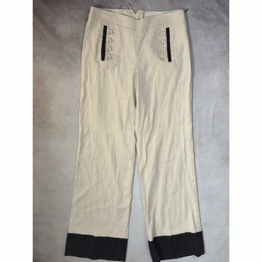 Leifsdottir Anthropologie Linen Sailor Wide Leg Pants Womens 4 Cream Colorblock