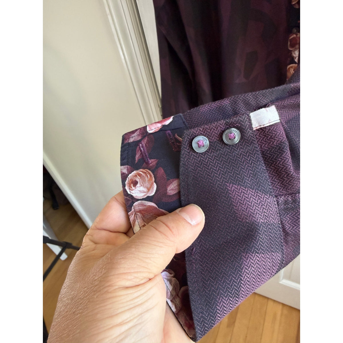 Ted Baker Endurance Purple Geometric Shirt 15.5 Slim Rose Floral Contrast Cuffs