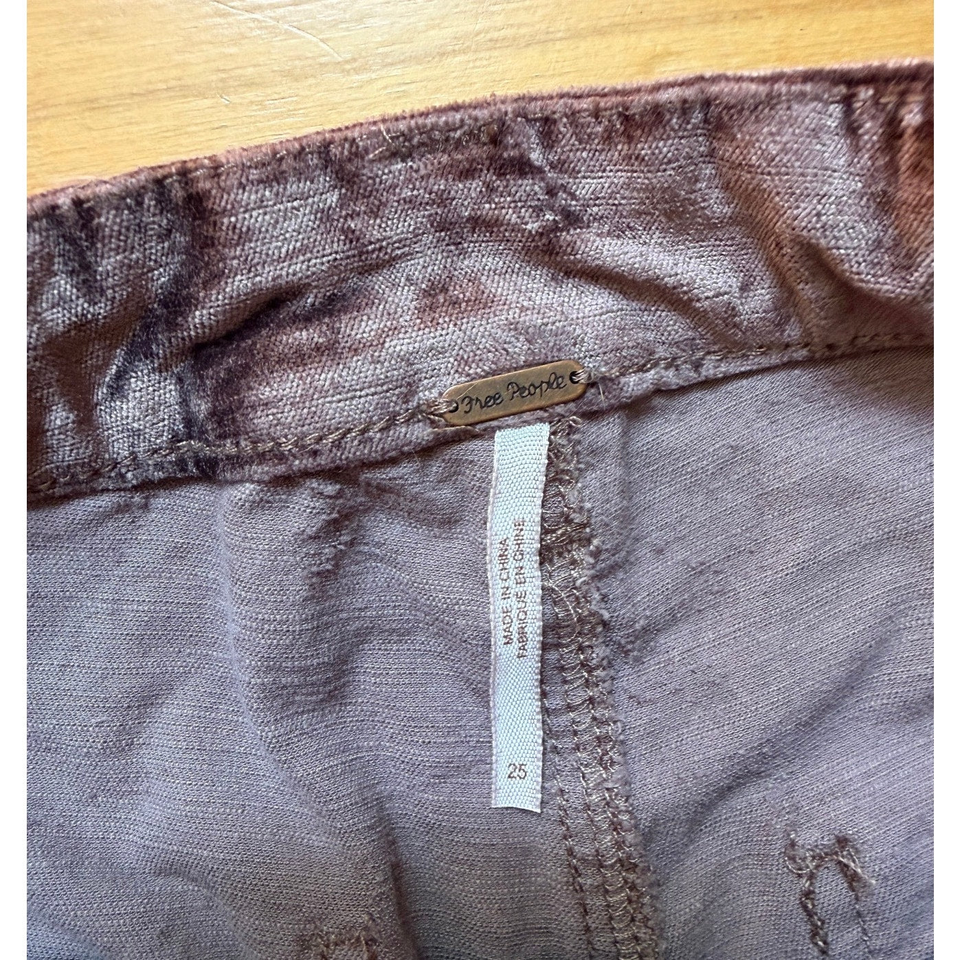 Free People Shiny Crushed Velvet Slim Flare Crop Pants 25 Brown Metallic EUC