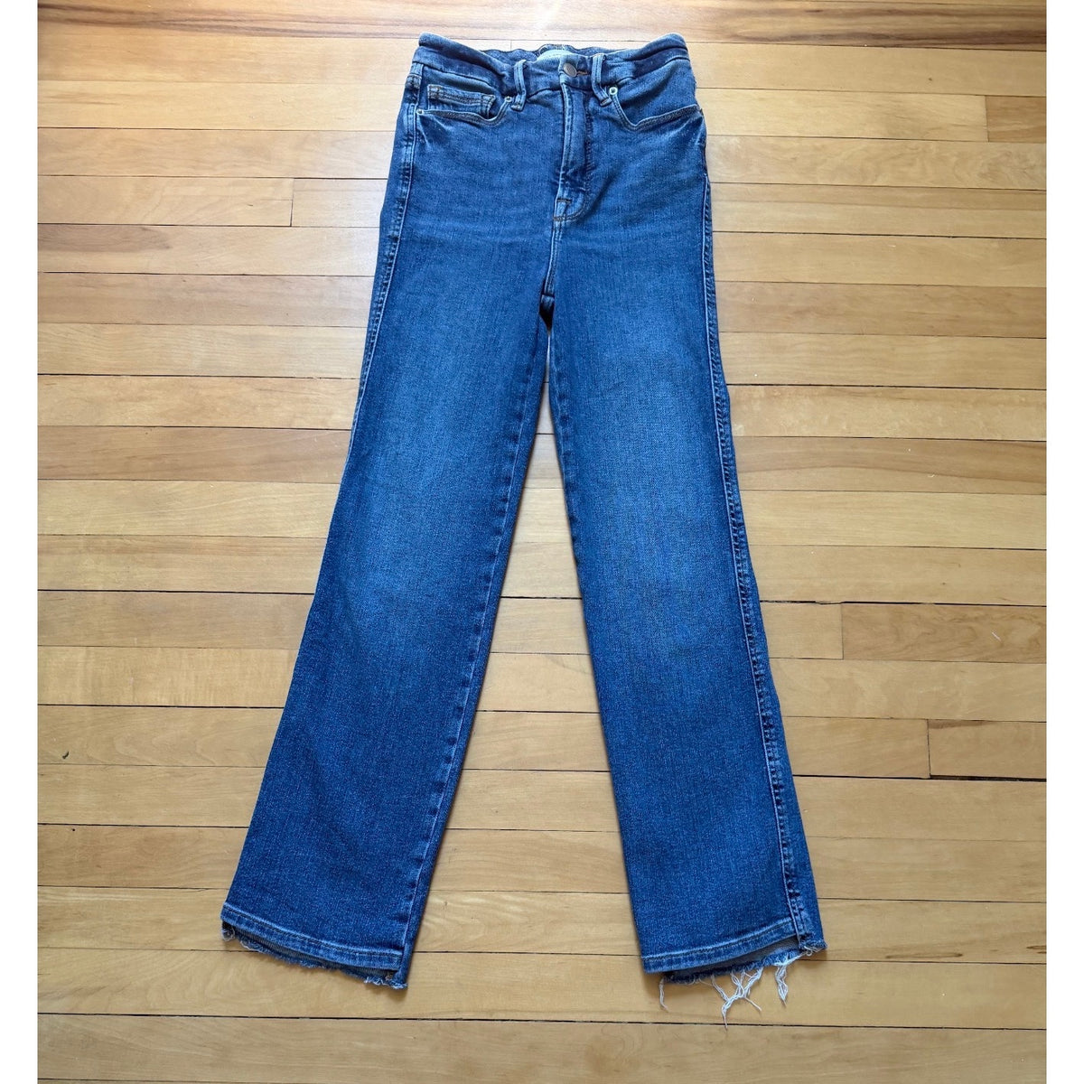 Good American Good Curve Straight Jeans Size 0/25 High Rise Medium Wash EUC