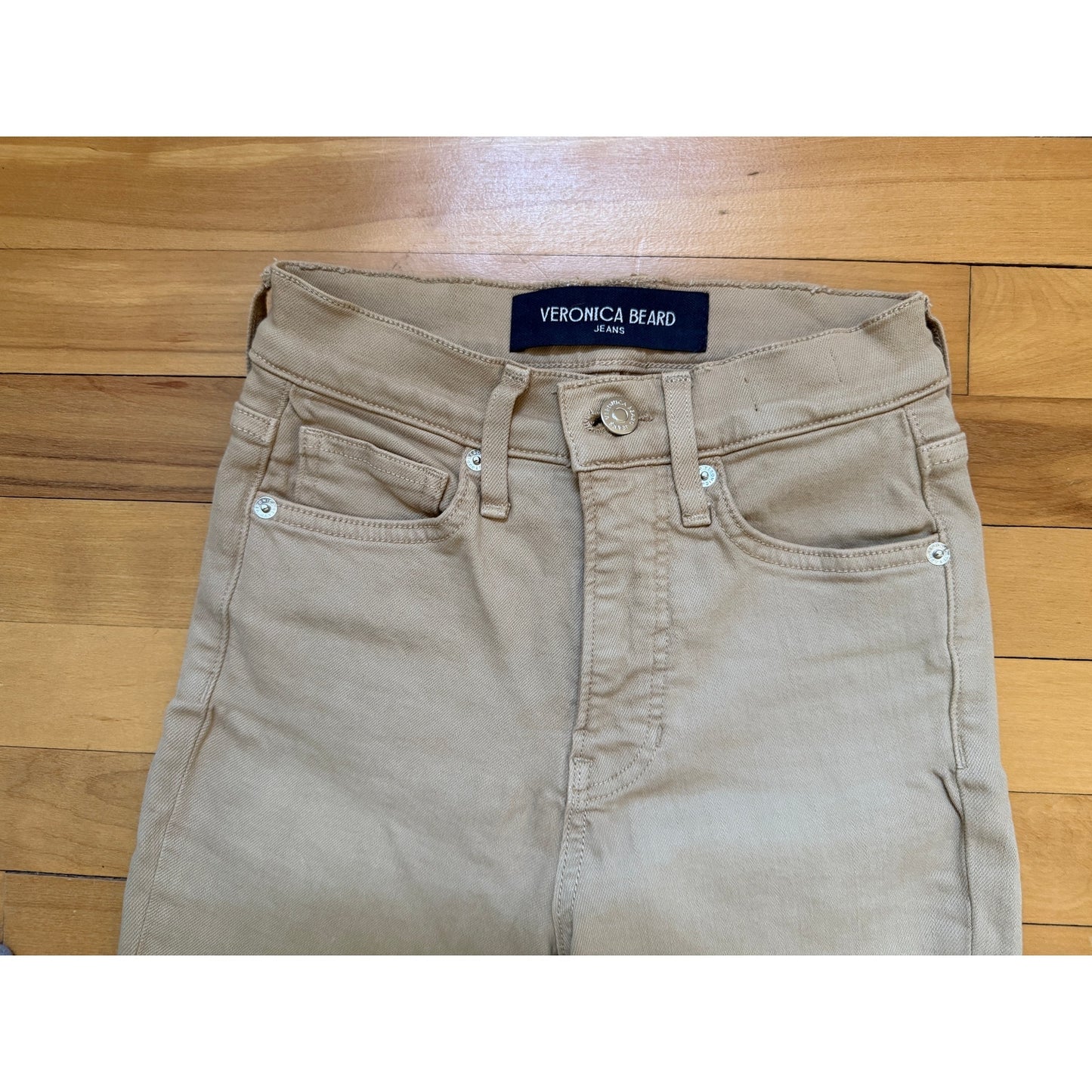 Veronica Beard Carolina Flare Jeans Size 24 Stone Khaki High Rise Ankle Crop EUC