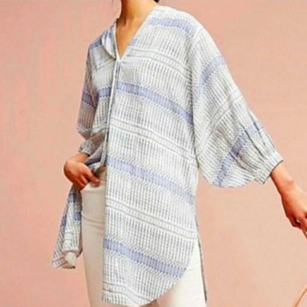Maeve Anthropologie Printed Chambray Tunic Oversized Shirt or Dress Size L