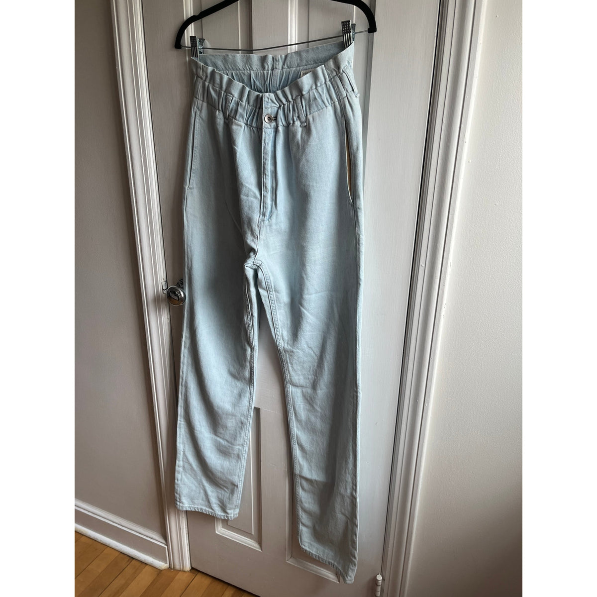 Rag & Bone NWT Sofi Paperbag Waist Jeans Light Indigo Linen Cotton Sz 25