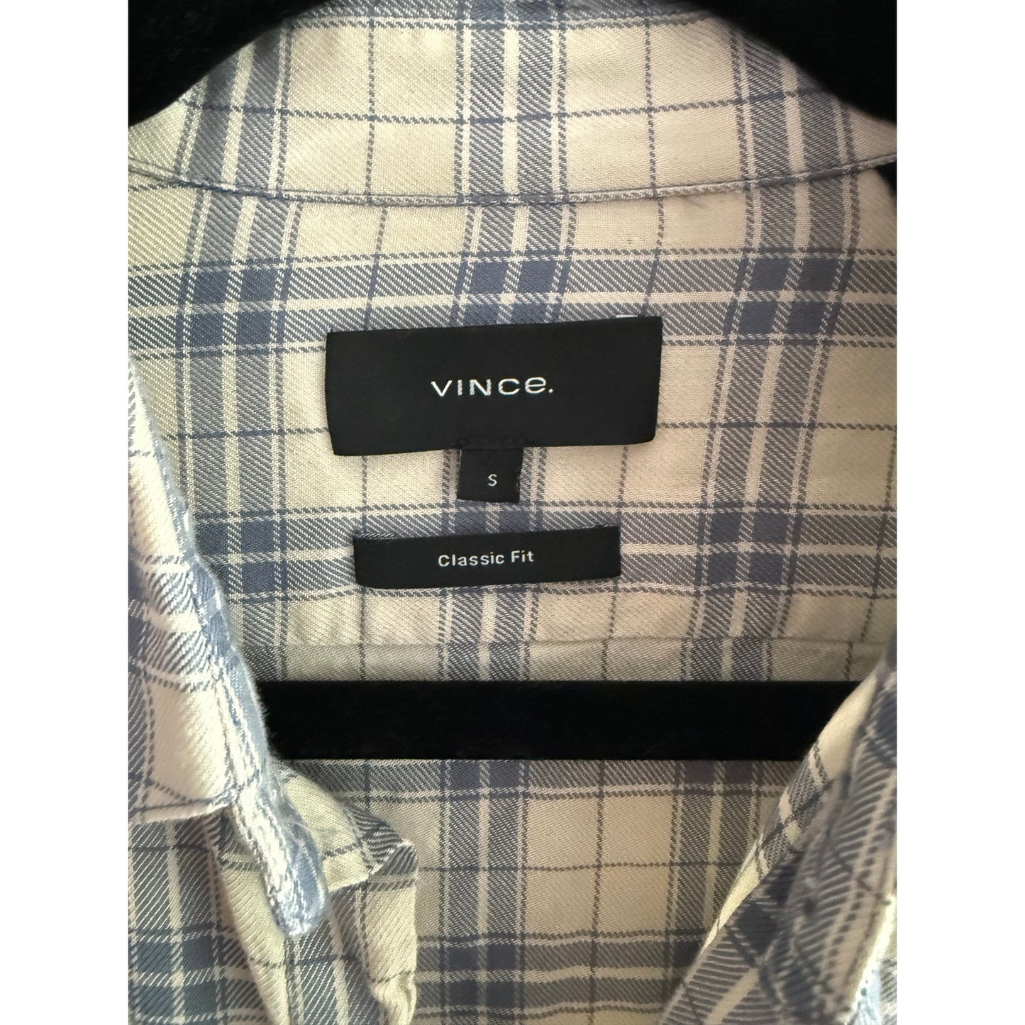 Vince Men’s Long Sleeve Button Down Shirt Size Small Blue Beige Plaid Gauze EUC