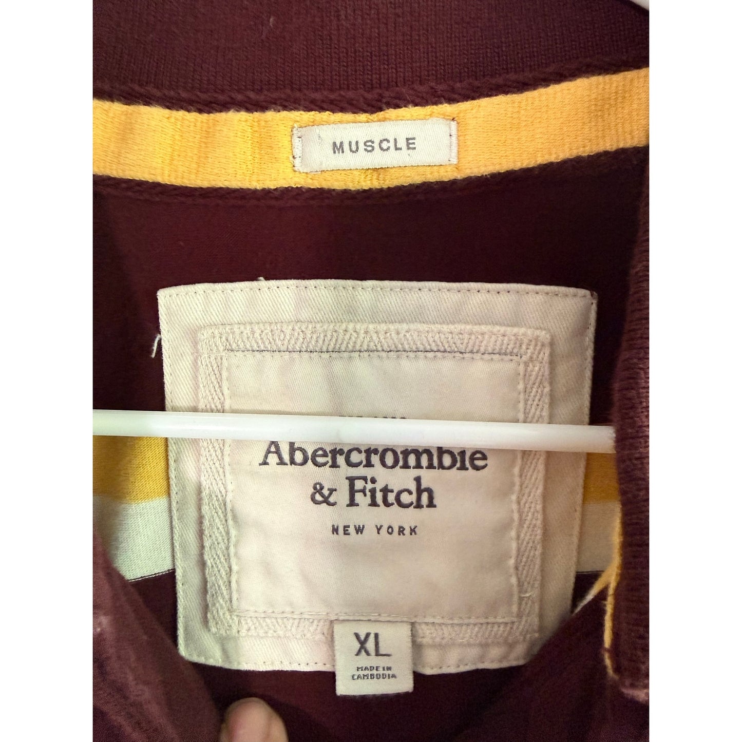 Vintage Abercrombie Fitch Muscle Polo Shirt XL Brown Yellow White Striped Y2K 90s