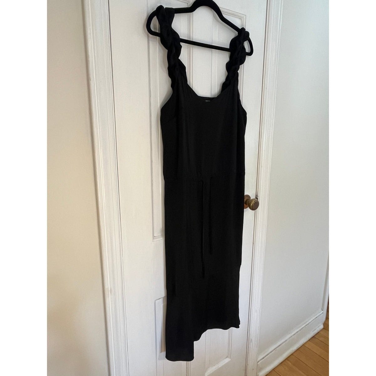 ☀️ Who What Wear Black Ruffle Strap Tie-Waist Midi LBD Breezy Summer - Sz M