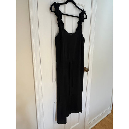 ☀️ Who What Wear Black Ruffle Strap Tie-Waist Midi LBD Breezy Summer - Sz M