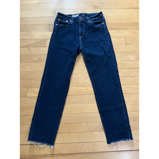 AG The Prima Mid-Rise Cigarette Jeans 28R Soft Stretch Raw Hem Dark Wash EUC