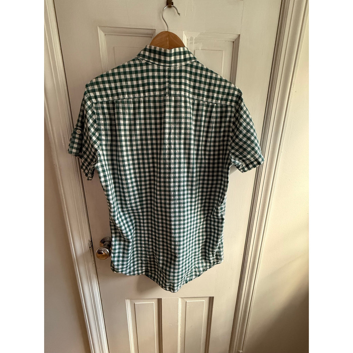 Theory Mens Green White Plaid Shirt Short Sleeve medium