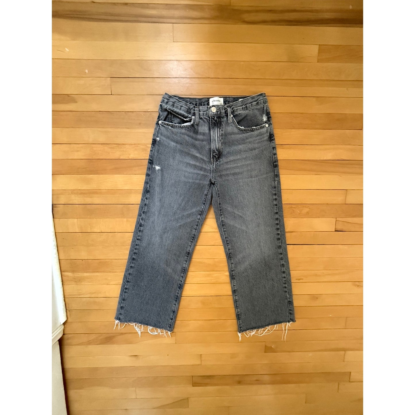 FRAME Le Jane Straight Wide Leg Jeans - Frayed Raw Hem - Size 27 - EUC