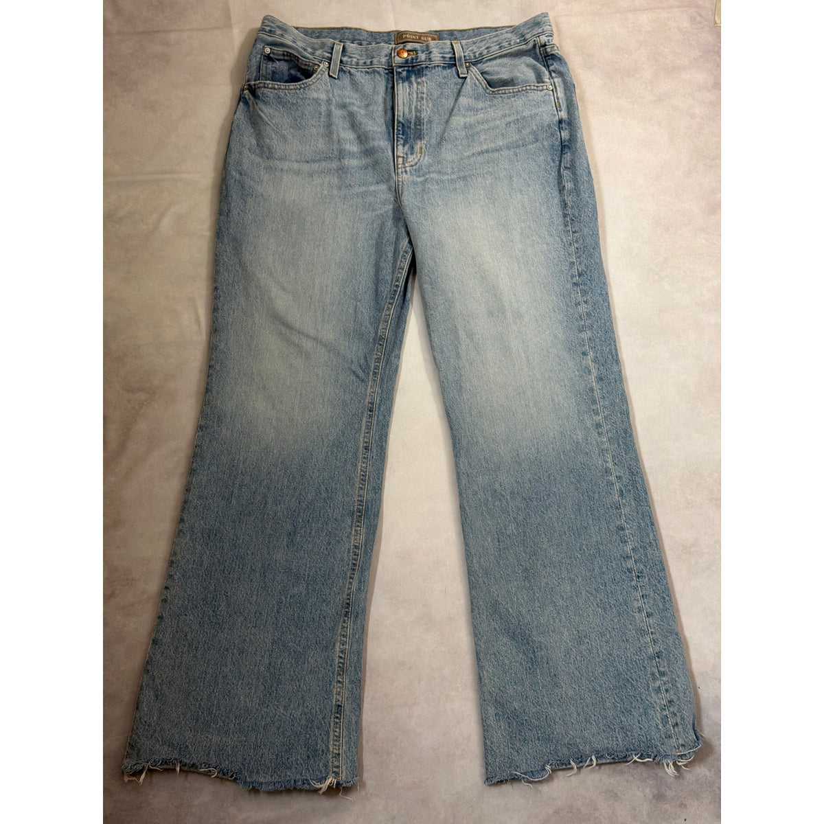 Point Sur Light Wash High Rise Slim Fit Ripped Hem Jeans Size 30