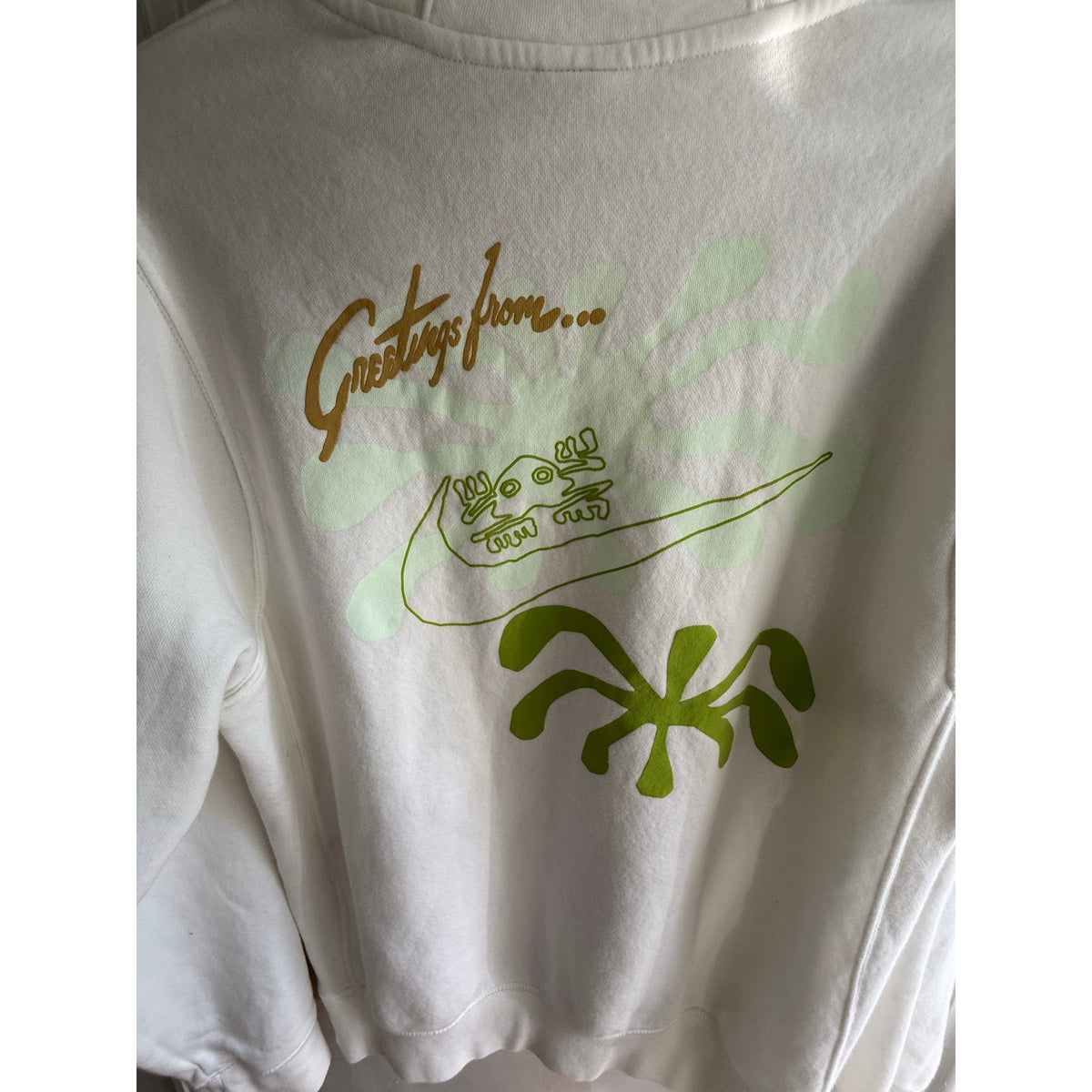 Vintage Nike White Hoodie Women' Small "Greetings" Pullover RARE EUC