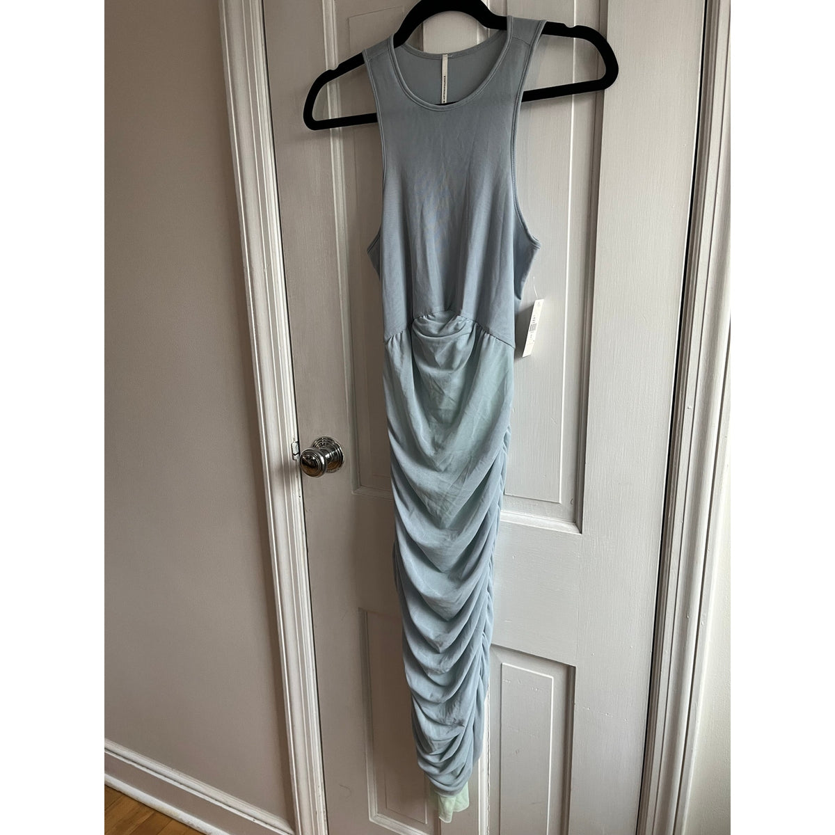 Anthropologie Ruched Mesh Midi Dress XS • Soft Blue Aesthetic • Viral Tank Silhouette