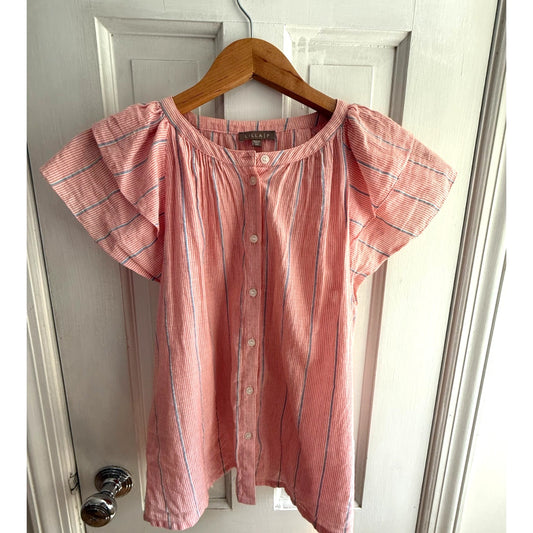 Lilla P Women's Size XS Peach & White Striped Short Sleeve Blouse