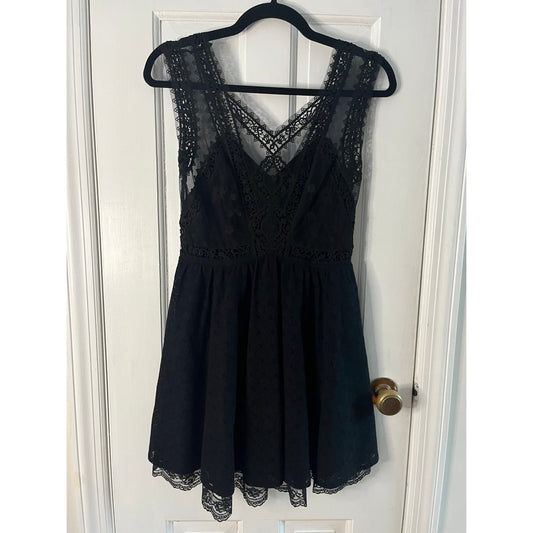 🖤 VTG Free People Black Lace Mini Dress Urban Outfitters Whimsigoth Y2K Sz 2