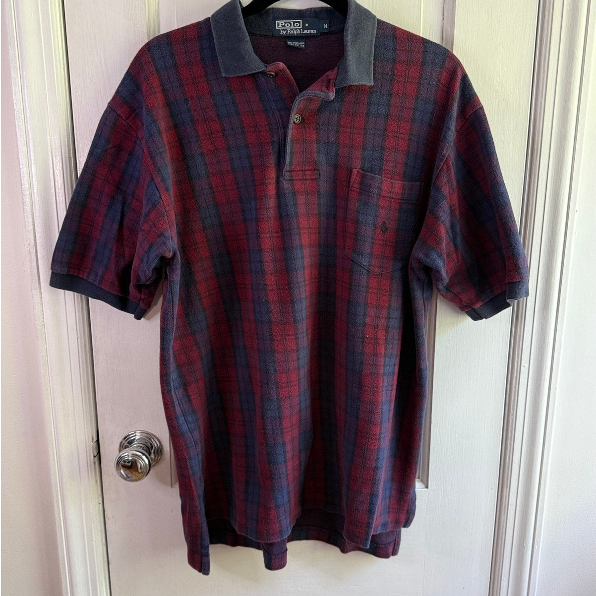 Vintage Polo Ralph Lauren Red/Blue Plaid Men's Polo Shirt Medium