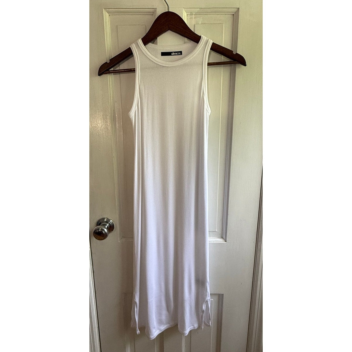 Ultracor Dress Small S White Ribbed Tank Maxi Midi Sleeveless Muscle Tee EUC