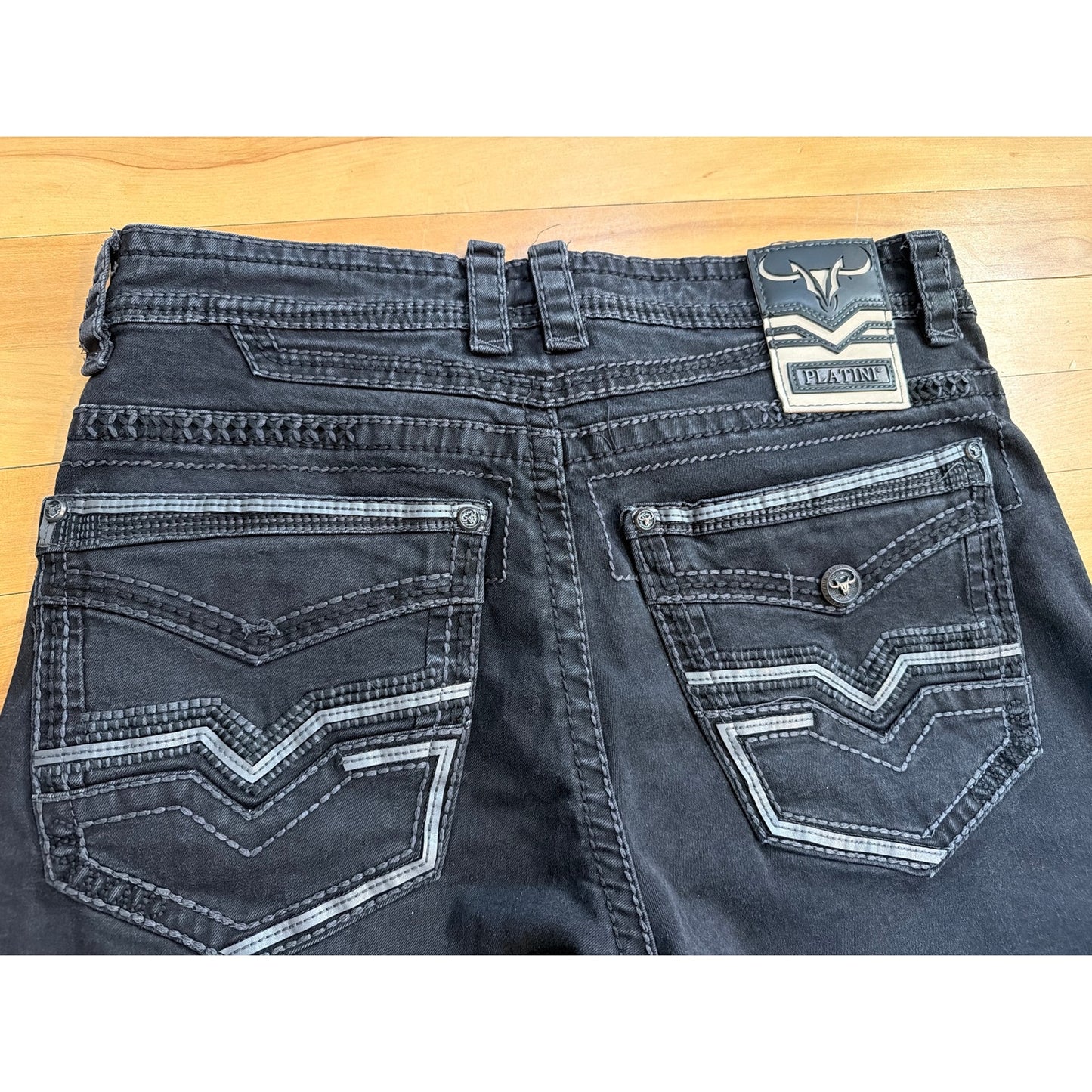 Platini Size 34 Black Triple Threaded Bootcut Mens Jeans
