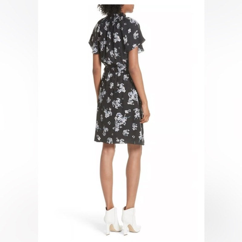 Rebecca Taylor Hydrangea Silk Mini Dress 🌸 Black Floral Ruffle Size 0