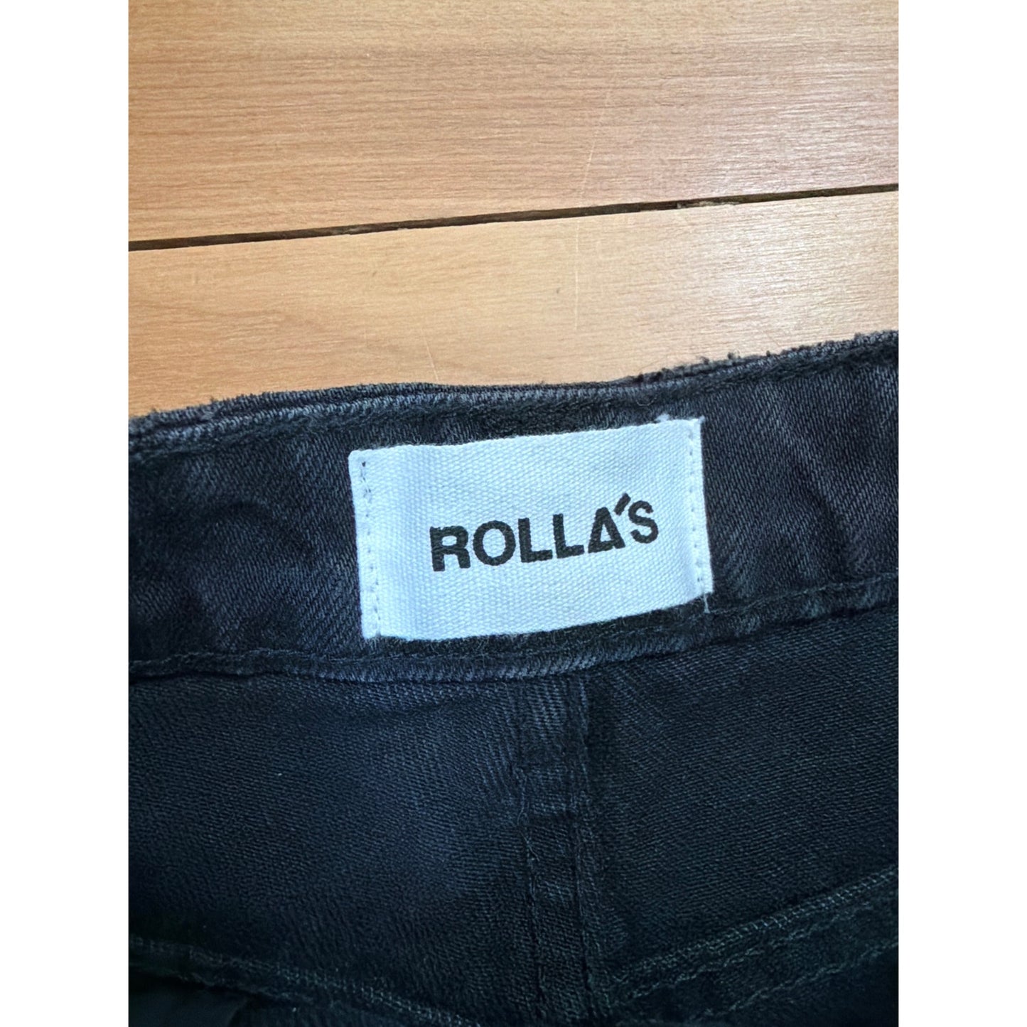 Rollas Duster Shorts 25 Black High Rise Slim Cutoff Ripped Hem Denim Jeans EUC